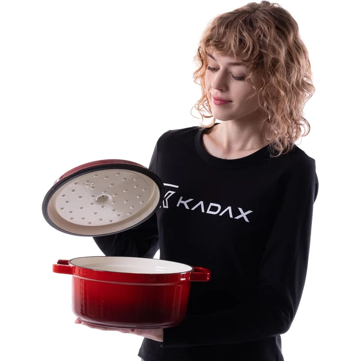 KADAX Gusseisentopf 4,5 Liter, Ø 23 cm, Schmortopf aus emailliertem Gusseisen, Rund Topf mit Deckel, Bräter zum Schmoren, Braten, Kochen & Backen, Bratentopf (Rot) – Bild 4
