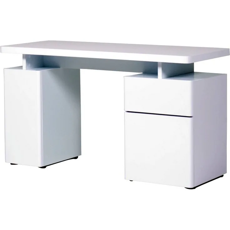 Jahnke Schreibtisch, E1 Spanplatte, Dekorbeschichtung, Metall, Hochglanz-weiß, 140 x 55 x 76 cm