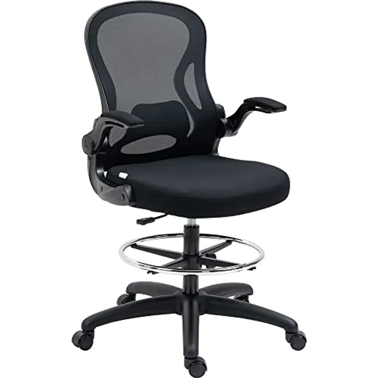 Vinsetto Ergonomischer Bürostuhl, Schwarz, höhenverstellbar mit Mesh-Gewebe und klappbaren Armlehnen, 65x122x59 cm