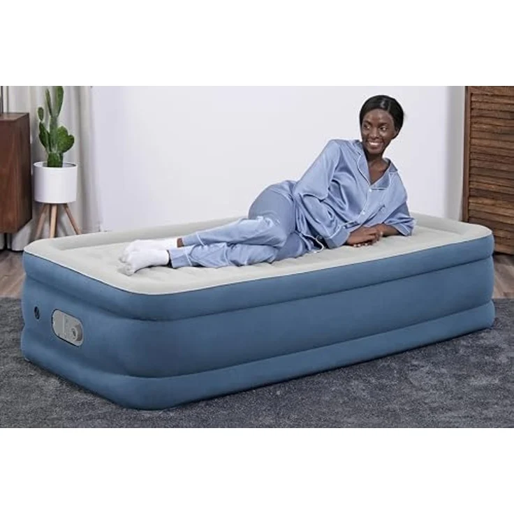 Bestway AlwayzAire Single-Luftbett mit integrierter Doppelpumpe, 191 x 97 x 46 cm, 1 Person, Bis 150 kg, Vinyl, USB-Anschluss, Nachtlicht, DEKRA-geprüft, Aufbewahrungstasche und Reparaturflicken – Bild 2
