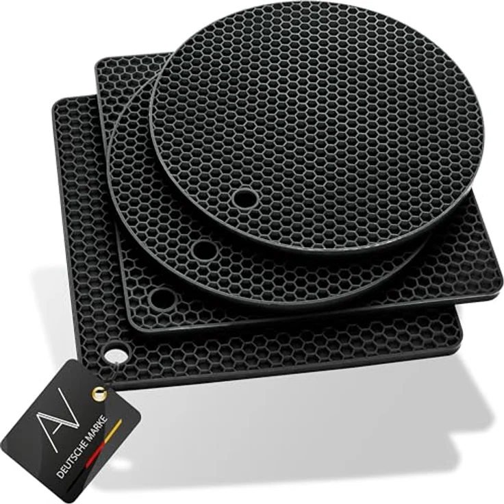 AVANA Topfuntersetzer Silikon Untersetzer Multifunktional Pfannenuntersetzer Topflappen, Zubehör für Töpfe, Pfannen, Auflaufformen, 4er Set, Hitzebeständig, Wabenmuster (2 Rund, 2 Viereckig) – Bild 2