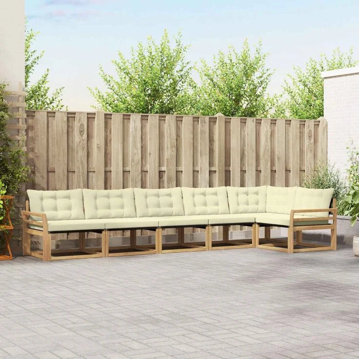 vidaXL Outdoor-Sofagarnitur 6 stk. Weiß und Creme 3388732 – Bild 1