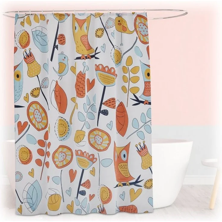 relaxdays Duschvorhang 180x200 cm mit Motiv Breite 180 cm (Eulen), 180x200 cm, E – Bild 4