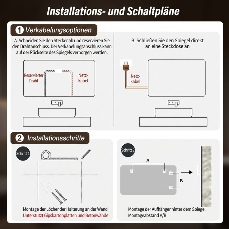 60×100cm Rahmenloser LED Badezimmerspiegel mit Mattierter Frontbeleuchtung, Anti-Beschlag, 3 Lichtfarben, Stufenlos Dimmbar, Memory-Funktion, Horizontal & Vertikal Montierbar, IP44 Wasserdicht--Silber--100x60x2.9cm--YOUDENOVA – Bild 9
