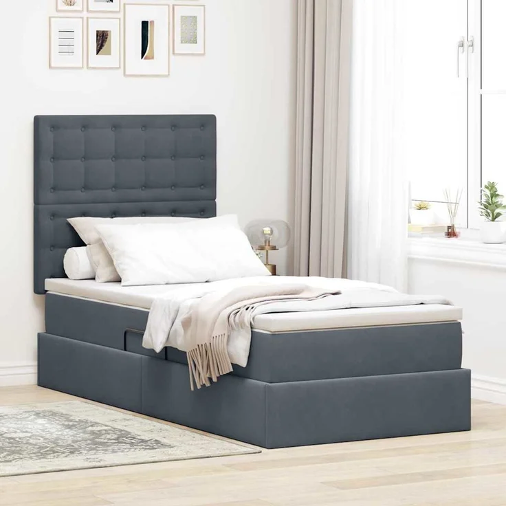 vidaXL LED-Speicherbett mit Matratze Dunkelgrau 90 x 190 cm Samt 3372754 – Bild 1