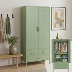 skølm 'Atria' Kleiderschrank mit 3 Schubladen, Metall, 170x45x80 cm, grün, Garderobe mit 4 Fächern und 2 Kleiderstangen
