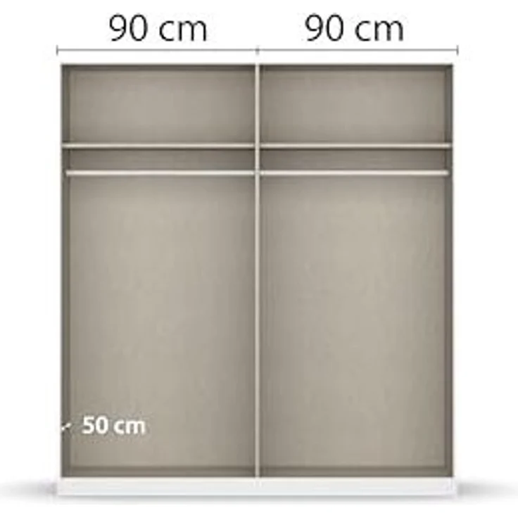 Rauch Möbel Alabama, Kleiderschrank, Garderobenschrank, 4-türig, Spiegel, Zubehör Basic, 2 Kleiderstangen, 2 Einlegeböden, Farbe Hochglanz Weiß/Weiß, Griff Grau metallic, 181 x 210 x 54 cm – Bild 7