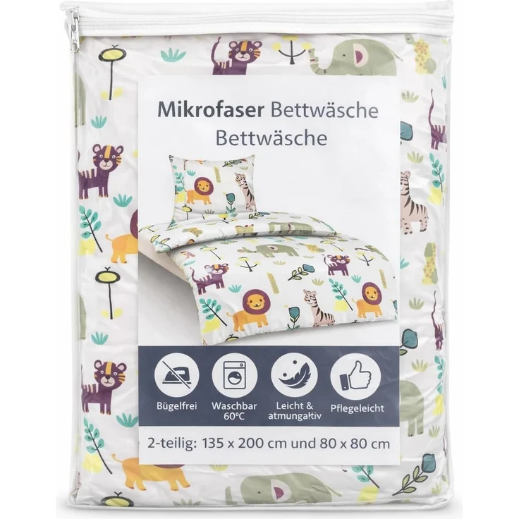 Soma Microfaser Bettwäsche 135x200 cm Bettbezug 135x200 cm Kopfkissenbezug 80x80 cm Kinder Safari – Bild 7