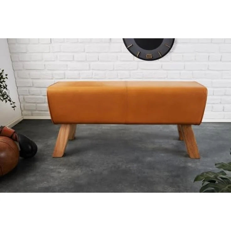 riess-ambiente Sitzbank TURNBOCK 100cm cognac / natur (Einzelartikel, 1-St), Wohnzimmer · Massivholz · Echtleder · Retro Design – Bild 4