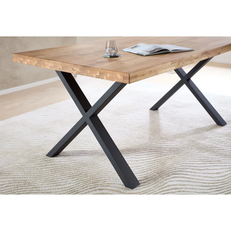 Esstisch >Chris X< in Eiche, schwarz, Massivholz, Metall - 180x76x100cm (BxHxT) – Bild 4