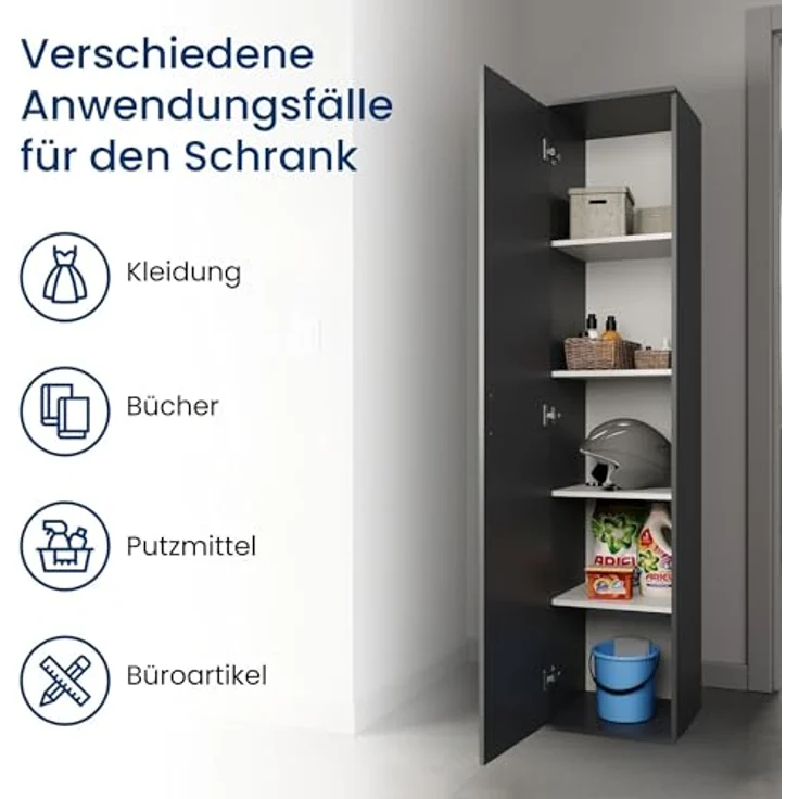Home Collective Mehrzweckschrank Schmaler Schrank 40 cm breit mit 1 Tür & 4 Einlegeböden (Universalschrank Haushaltsschrank für Haushalt, Flur, Büro oder Schlafzimmer) 40x35x184 cm (BxTxH), Anthrazit – Bild 5