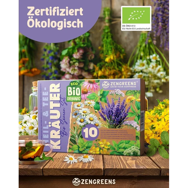 ZenGreens® - Bio Heil- und Teekräutersamen im 10er Set - 10 Heil- und Tee Kräuter Samen für den einfachen Anbau im Garten, Balkon oder Hochbeet - Pflanzensamen - Saatgut – Bild 2