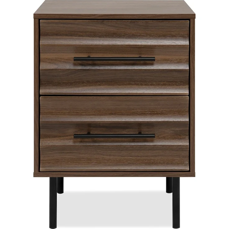 Nachtkonsole >Falun< in Dekor Nussbaum 3D-Fronten in Wellenoptik - 40x55x39cm (BxHxT) – Bild 10