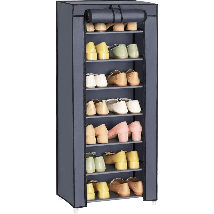 SONGMICS Schuhregal mit 7 Ebenen, 28 x 46 x 126 cm, Schuhschrank, Schuhaufbewahrung, mit staubdichtem Überzug, Schuh-Organizer, für High Heels, Sportschuhe, Metallgestell, grau RXJ024G02 – Bild 4