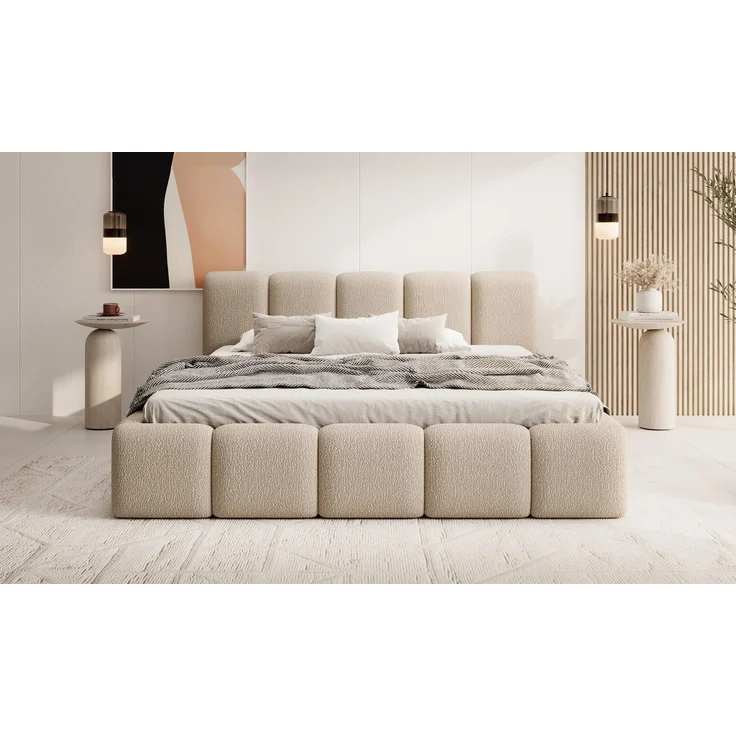 Compleo Polsterbett mit niedriges Kopfteil, Design Bett Abgerundet mit dicker Polsterung – Bild 2
