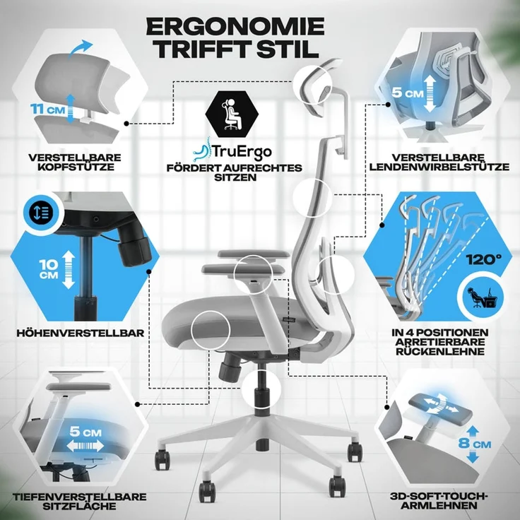 VALKENSTOL M3 Pro Bürostuhl Ergonomisch Testsieger mit verstellbaren Armlehnen | bequemer Schreibtischstuhl mit Lendenwirbelstütze Rückenschonend | Bürostühle verstellbare Sitztiefe gesundes Sitzen – Bild 5