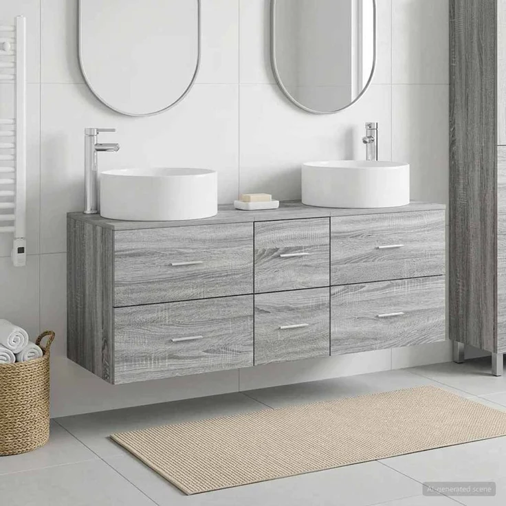 vidaXL Badezimmerschrank-Set 3 stk. Grau Sonoma 129 x 44,5 x 80 cm 3405960 – Bild 1