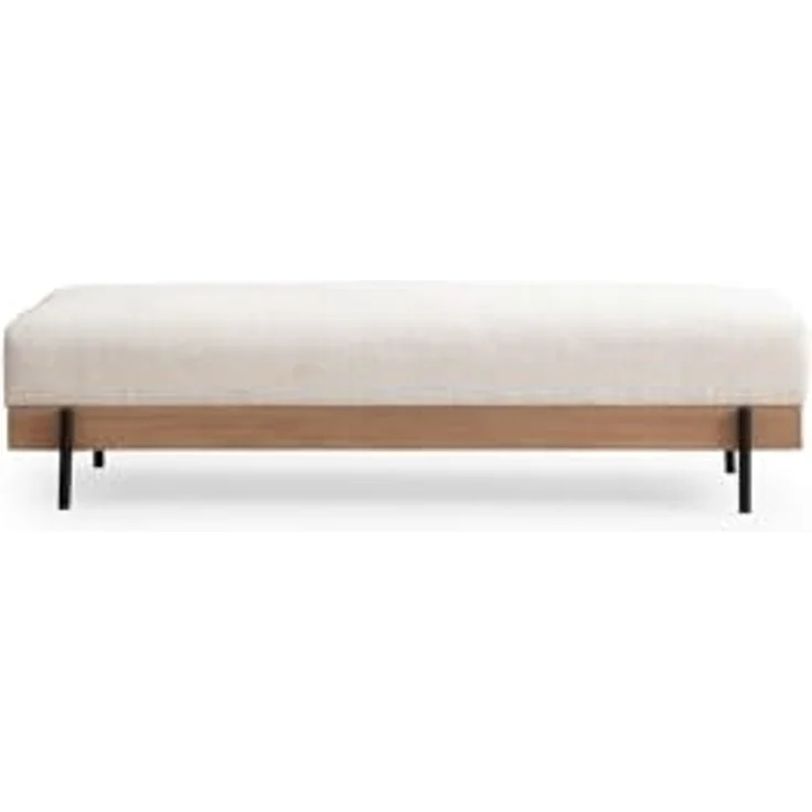 Atelier Del Sofa Stylish Pouffe with Beech Wood Frame, 158 x 68 x 38 cm, Soft Grey Foam & Portable Back Cushion, Metal Legs, Dry-Cleanable Fabric, Modern White Design – Bild 4