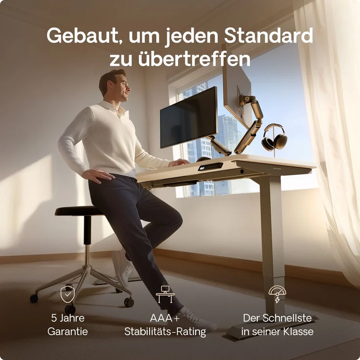 Desktronic HomePro Elektrisch höhenverstellbarer Schreibtisch 120x60cm Grau/Weiß mit Memory-Funktion, Anti-Kollisions Technologie, USB-A und USB-C-Ladeanschlüssen – Bild 2