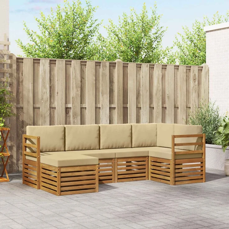 vidaXL Outdoor-Sofagarnitur 6 stk. 5-Sitzer Natur und Beige 3375073 – Bild 1