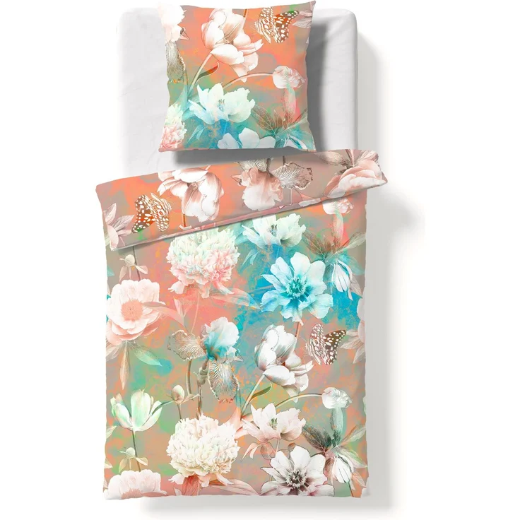 Fleuresse Mako-Satin Bettwäsche 155x220 Blüten Schmetterling terra beige 115053-9 – Bild 2