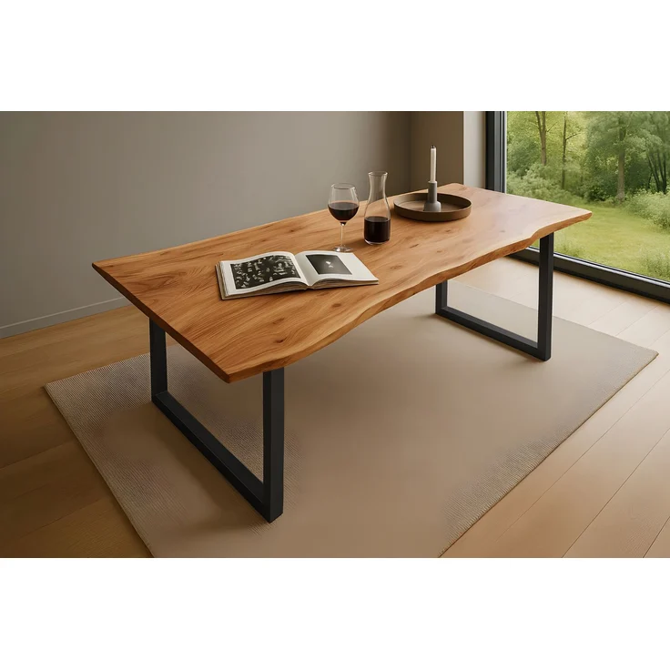 Esstisch Baumkante massiv Akazie natur 220 x 100 schwarz QUINN 67689580 – Bild 1