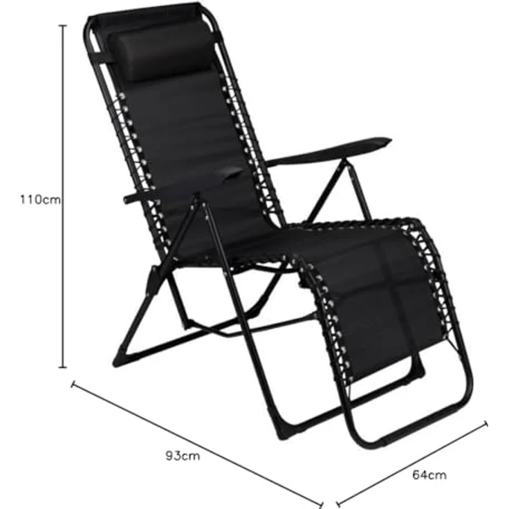Lifetime Garden Gartenliege - Campingstuhl 93 x 46 x 110 cm - Liegestuhl mit Verstellbarer Rückenlehne und Kopfkissen - Verstellbarer Klappstuhl und Anglerstuhl - Leicht zu Verstauen - Schwarz – Bild 3
