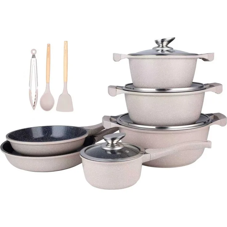 Kochtopf Kasserolle Bratpfannen Set 13-tlg Royalty Line RL-BS1010CBE Beige