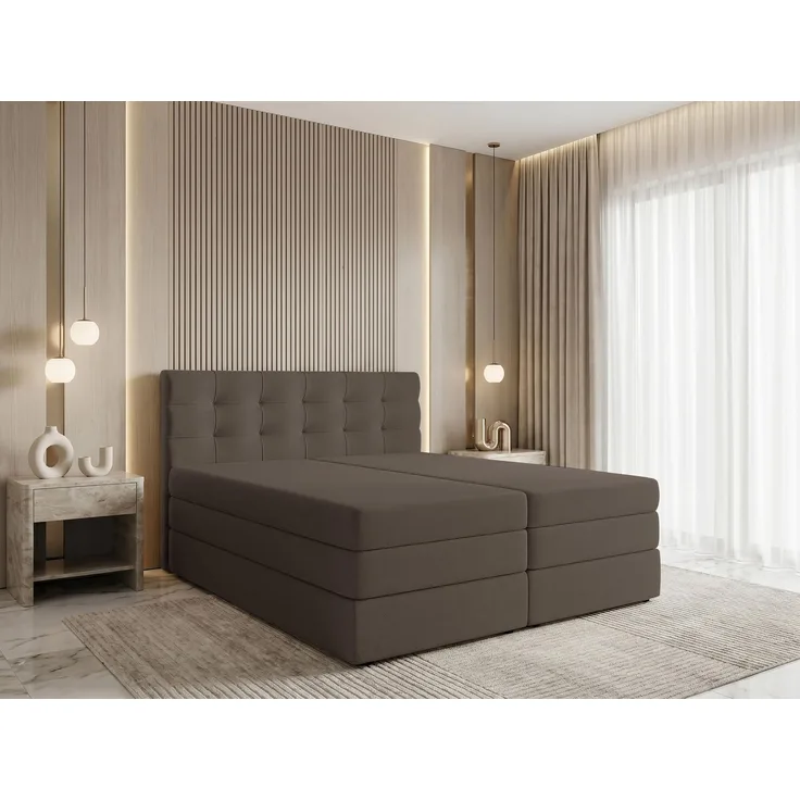 AX LIVING Finike Boxspringbett 160x200 cm mit Topper, Doppelbett, Braun