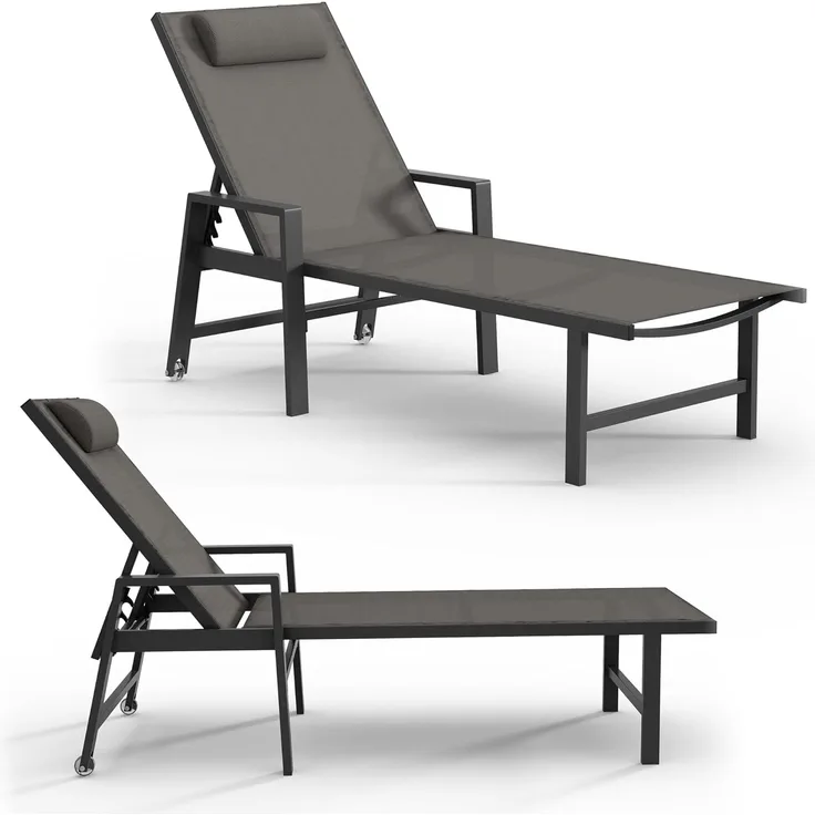 Mucola Sonnenliege Aluminium Gartenliege 200KG & Rollen wetterfest Relaxliege Anthrazit Teslin Klappliege Camping