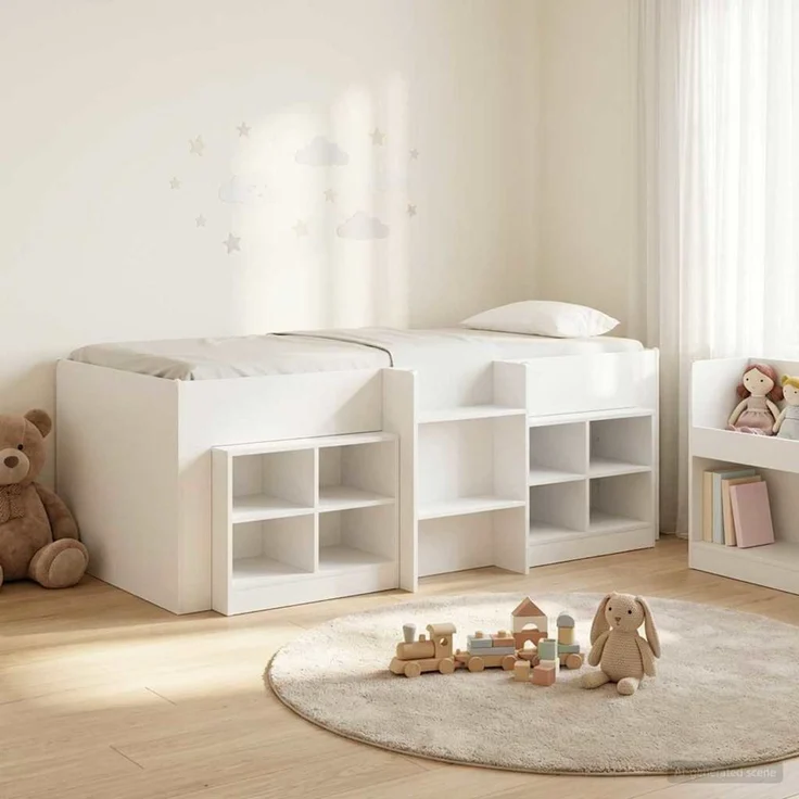 vidaXL Loft Bettgestell mit Schrank 3 stk. Weiß Holzwerkstoff 3423406 – Bild 1