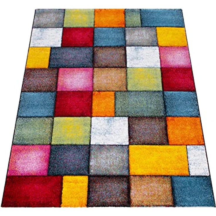 Paco Home Teppich Wohnzimmer Kinderzimmer Kurzflor Moderne 3D Optik Kariert Geometrische Muster, Grösse:120x170 cm, Farbe:Bunt – Bild 7