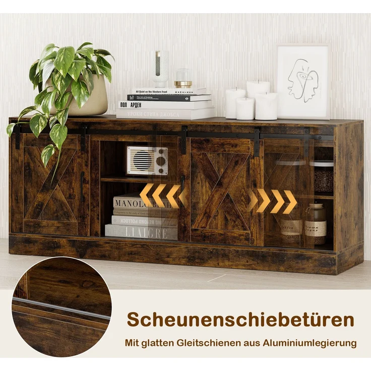 TV Schrank mit 2 Schiebetüren & Verstellbaren Regalen TV-Ständer für bis 70" Fernseher Lowboard – Bild 5