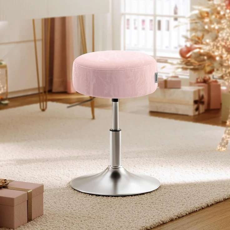 Schminkhocker, Schminkstuhl, Sitzhocker, höhenverstellbar, 360° drehbar, PU, dicke Polsterung, für Schlafzimmer, Küche, Esszimmer, pastellrosa – Bild 2