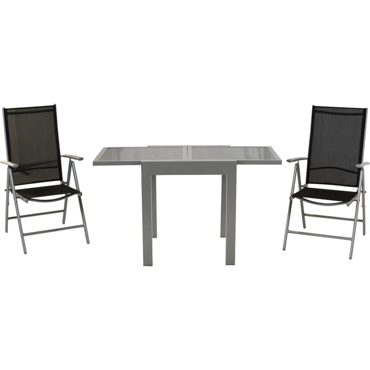 Amalfi Set 3tlg, 2 Klappsessel, Balkonausziehtisch 65 (130) x 65 cm, schwarz – Bild 6