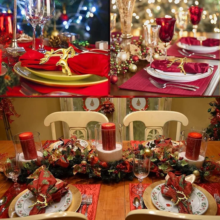 12 Stück Weihnachts Rentier Serviettenringe Gold Hirsch Tischdekoration – Bild 7