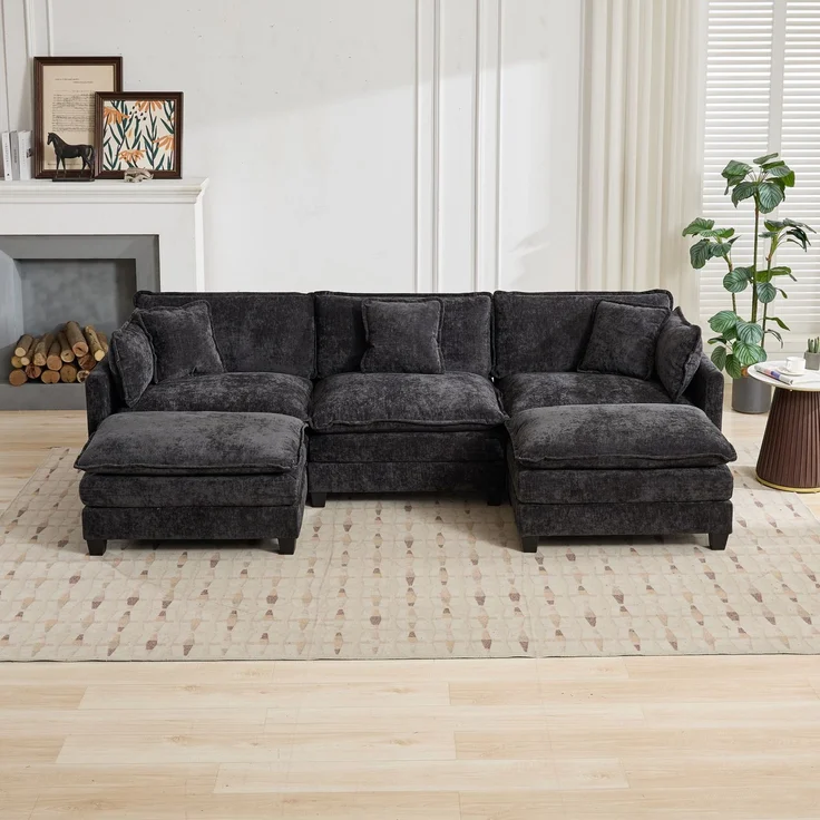 ZUBALIYA Sofa mit LED - Beleuchtung, mit Chenille - Bezug, mit Cordbezug, modular aufgebaut, aus Chenille, für Wohnzimmer und Apartments – Bild 14
