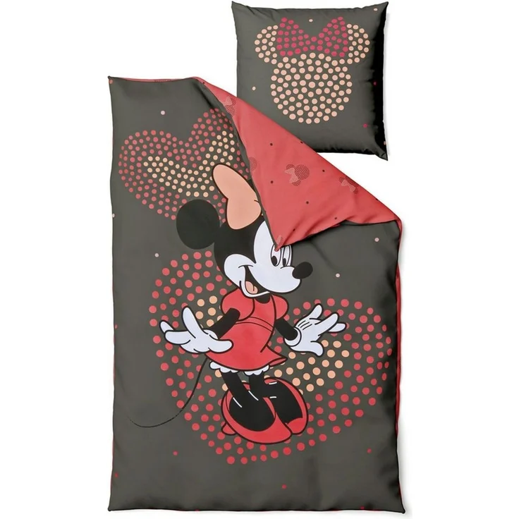 JACK Wendebettwäsche Minnie Mouse Disney Herzen 135x200cm, Renforcé, 2 teilig, süße Wendebettwäsche in Grau und Rosa – Bild 1