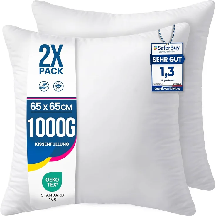 Utopia Bedding 2er Set Kissenfüllung 65x65 cm, Innenkissen Füllkissen Kopfkissen Sofakissen (Weiß) – Bild 1