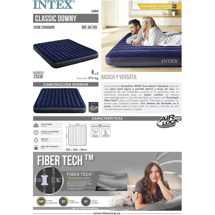 Intex 'Classic Downy' Luftbett, blau, 183 x 203 x 25 cm – Bild 10