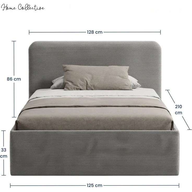 Home Collective Polsterbett Bett mit Stauraum, verstellbarem Lattenrost, viele Größen (Größen: 100x200 120x200 140x200 160x200 180x200 200x200, hochwertiger Kordstoff, made in Germany), wählbare Matratze Federkern oder Kaltschaum, Grau – Bild 4