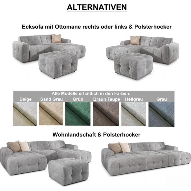 luma-home Wohnlandschaft U-Form 6-Sitzer, raffinierte Steppungen, Chenille-Bezug in Grün, 323 x 161 x 79cm – Bild 10