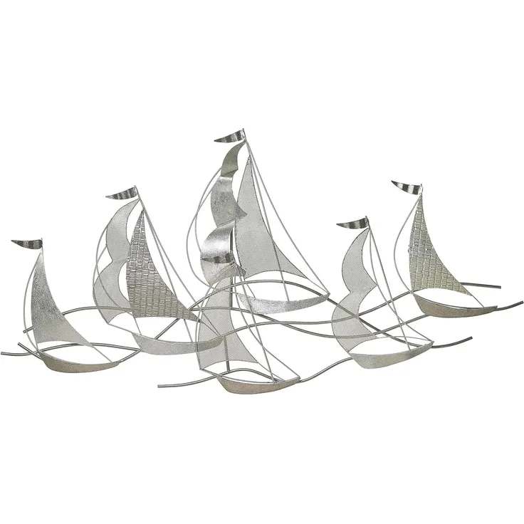 Wanddekoration Metall silber / weiss Schiffsmotiv AMERICIUM