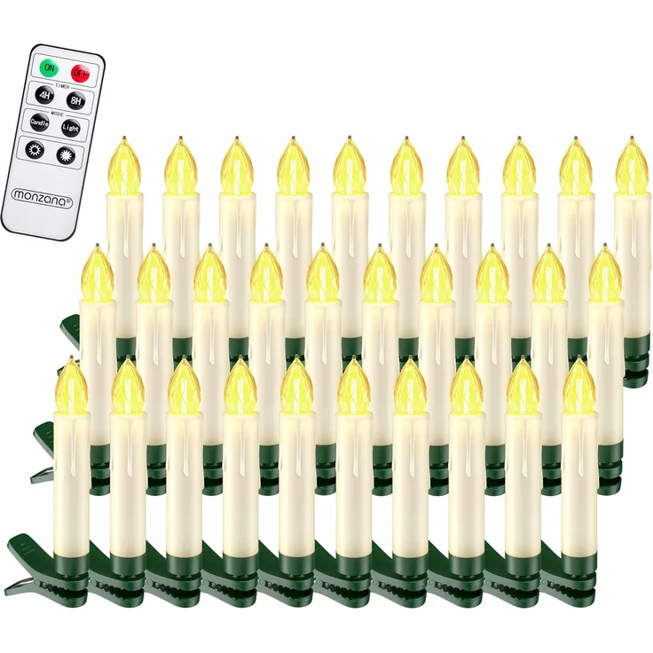 MONZANA® 30x LED Weihnachtsbaumkerzen Kabellos Fernbedienung Warmweiß Weihnachtskerzen Christbaumkerzen Tannenbaumkerzen