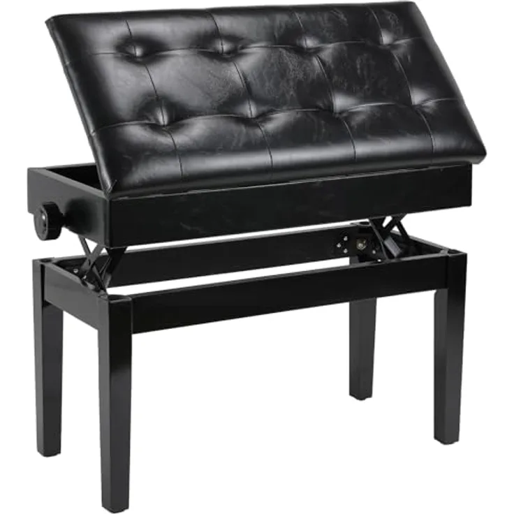 Clevich Klavierhocker Höhenverstellbar 48-58CM, Pianobank mit Stauraum 73× 34× 48cm, Klavierbank mit PU Lederkissen, Klavierstuhl Heavy Duty, Tastatur Piano Bench bis 200KG Belastbar, Schwarz