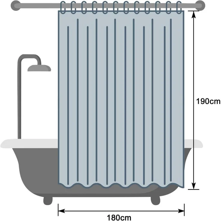 Duschvorhang 180x190 cm Wasserdicht Transparent mit Magnet & 12 Ringe – Bild 7