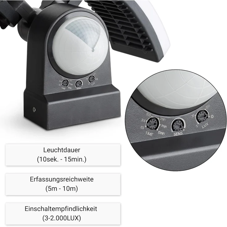 SEBSON Außen-Wandleuchte LED Außenwandleuchte mit Bewegungsmelder 10m/240° IP65 40W kaltweiß, Kaltweiß, IR Sensor, programmierbar, schwenkbar, Wand- und Eckmontage möglich – Bild 3