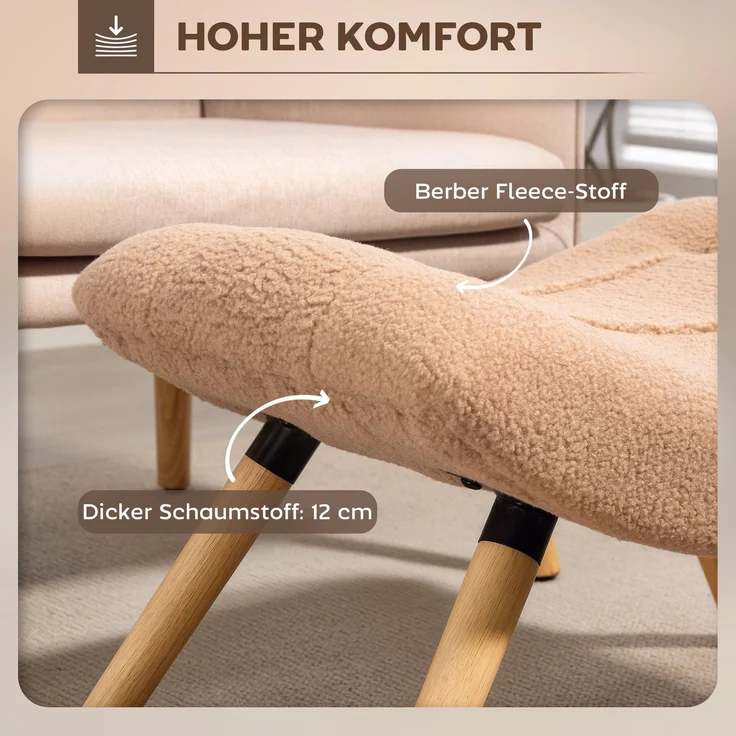 Moderner Fußhocker mit Fleece-Bezug und Holzbeinen, gepolstert, für Wohnzimmer, Schlafzimmer, Flur, Braun--Braun--67x45x38cm--YOUDENOVA – Bild 8