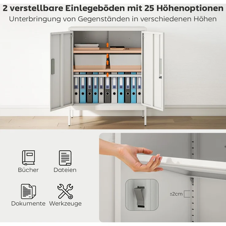 Verschließbarer Stahlschrank mit 2 Türen, Büroschrank, verstellbare Regale, für Homeoffice, Wohnzimmer, Garage, Weiß--Weiß--100x40x80cm--YOUDENOVA – Bild 6