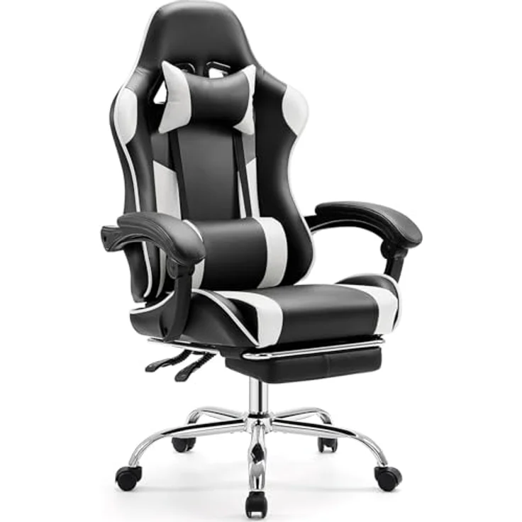 DUMOS Gaming Stuhl Ergonomischer Gaming Stuhl mit Fußstütze Atmungsaktiver PC Stuhl mit verstellbare Lendenkissen Kopfkissen und Armlehnen 150 kg Belastbarkeit Drehsessel – Bild 2